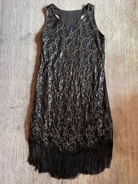 1920's Black Flapper Dress, L